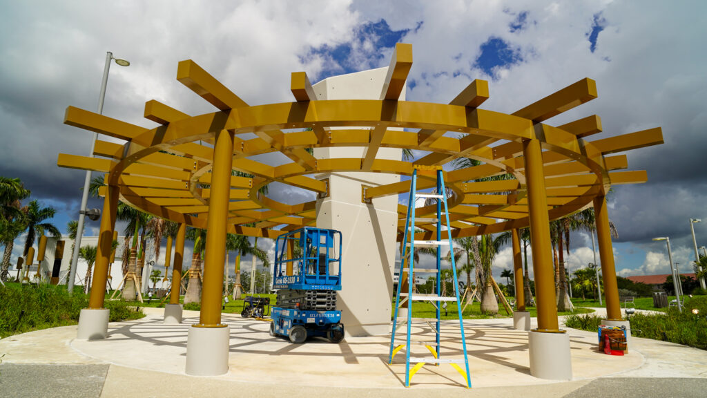 Outdoor structural steel installations at Zelda Glazer Park